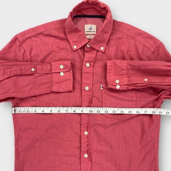 $115 Johnnie O Hangin Out Mens Small Brodie Pink Red Woven Textile Button Down - Picture 10 of 11